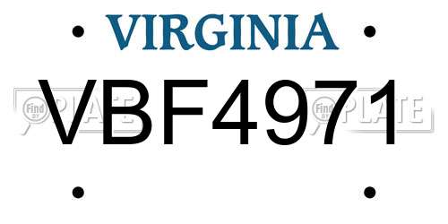 VBF4971 Virginia License Plate