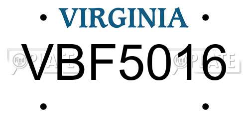 VBF5016 Virginia License Plate