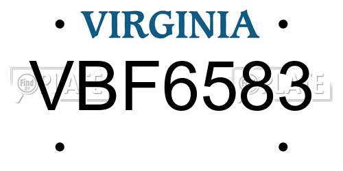 VBF6583 Virginia License Plate