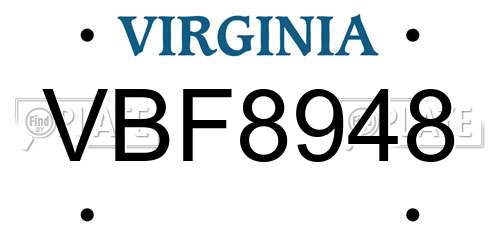 VBF8948 Virginia License Plate