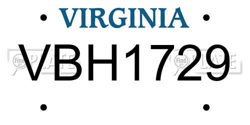 VBH1729 Virginia License Plate