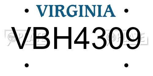 VBH4309 Virginia License Plate
