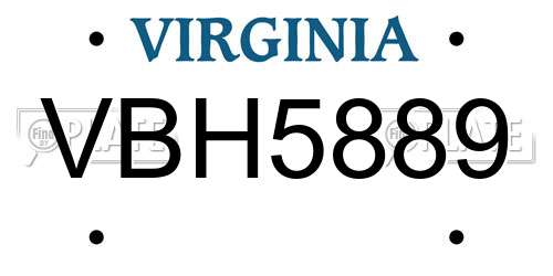 VBH5889 Virginia License Plate