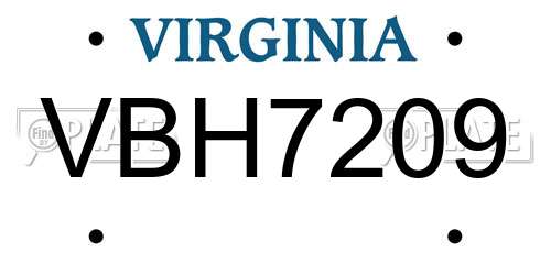 VBH7209 Virginia License Plate