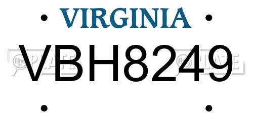 VBH8249 Virginia License Plate