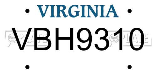 VBH9310 Virginia License Plate