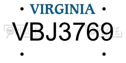 VBJ3769 Virginia License Plate