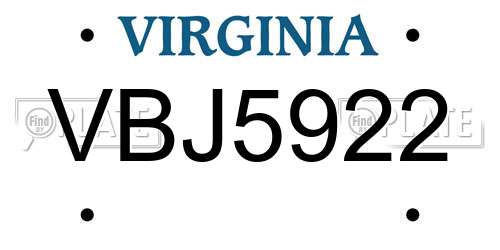 VBJ5922 Virginia License Plate