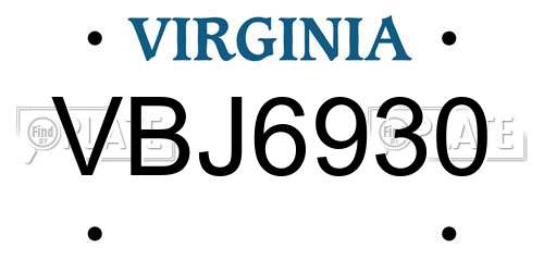VBJ6930 Virginia License Plate