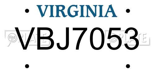 VBJ7053 Virginia License Plate