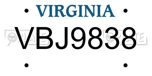 VBJ9838 Virginia License Plate