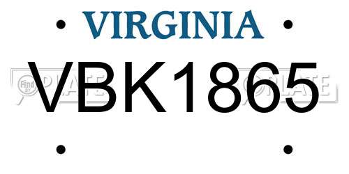 VBK1865 Virginia License Plate