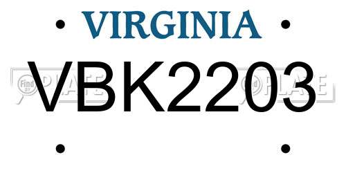 VBK2203 Virginia License Plate