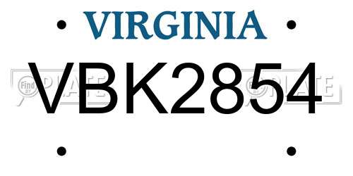 VBK2854 Virginia License Plate