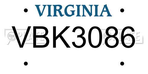 VBK3086 Virginia License Plate