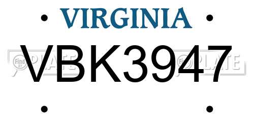 VBK3947 Virginia License Plate