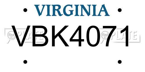 VBK4071 Virginia License Plate