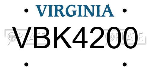VBK4200 Virginia License Plate