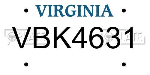 VBK4631 Virginia License Plate