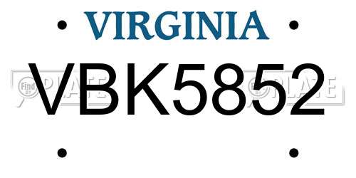 VBK5852 Virginia License Plate