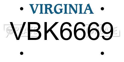 VBK6669 Virginia License Plate