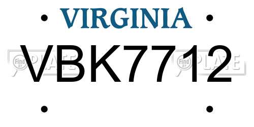 VBK7712 Virginia License Plate