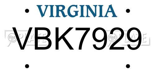 VBK7929 Virginia License Plate