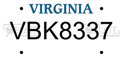 VBK8337 Virginia License Plate