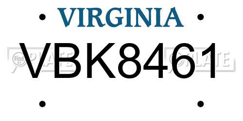 VBK8461 Virginia License Plate