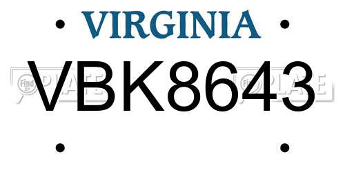 VBK8643 Virginia License Plate