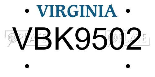 VBK9502 Virginia License Plate