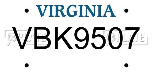 VBK9507 Virginia License Plate