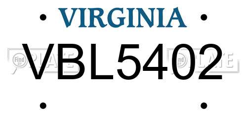 VBL5402 Virginia License Plate