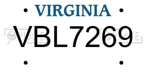 VBL7269 Virginia License Plate