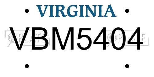 VBM5404 Virginia License Plate