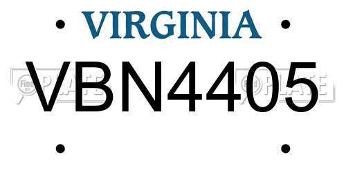 VBN4405 Virginia License Plate