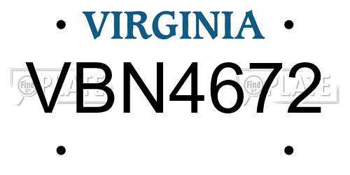 VBN4672 Virginia License Plate