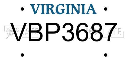 VBP3687 Virginia License Plate