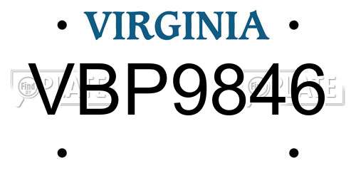 VBP9846 Virginia License Plate