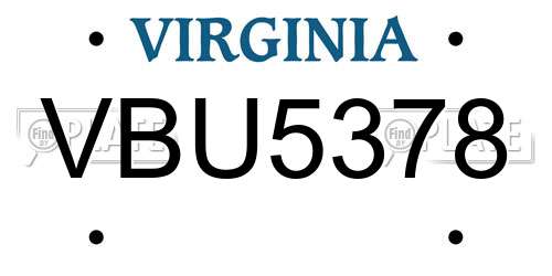 VBU5378 Virginia License Plate