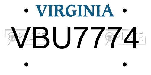 VBU7774 Virginia License Plate