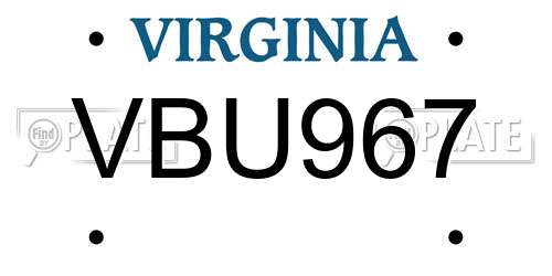 VBU967 Virginia License Plate