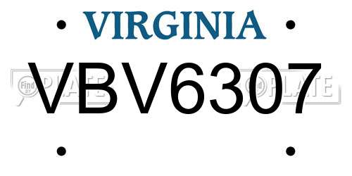 VBV6307 Virginia License Plate
