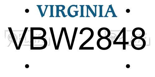 VBW2848 Virginia License Plate