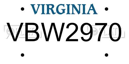 VBW2970 Virginia License Plate