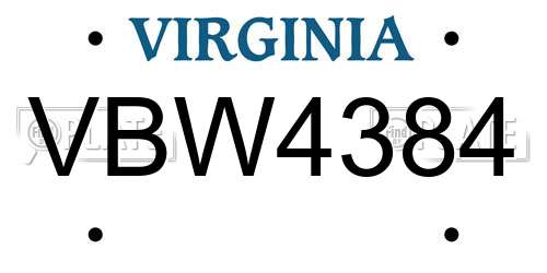 VBW4384 Virginia License Plate