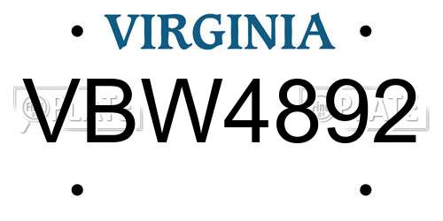 VBW4892 Virginia License Plate