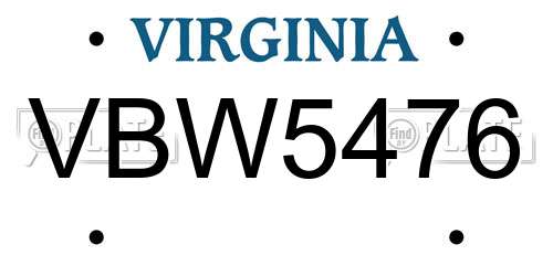 VBW5476 Virginia License Plate