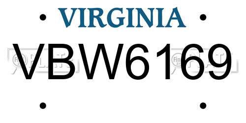 VBW6169 Virginia License Plate