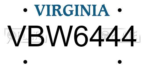 VBW6444 Virginia License Plate
